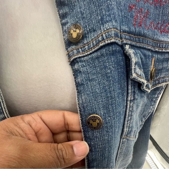 Disney Store Retro Mickey Mouse Painted Back Rhinestone Denim Trucker Ja… - Picture 6 of 15